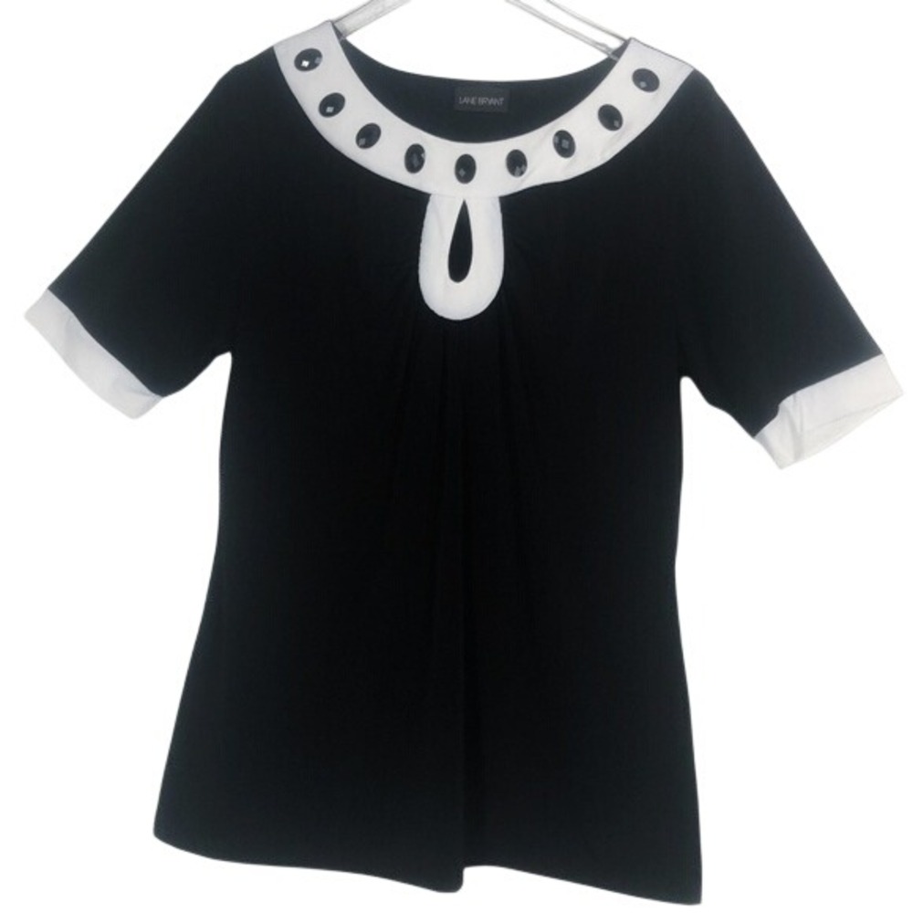 Lane Bryant Faceted Black Beads Keyhole Blouse